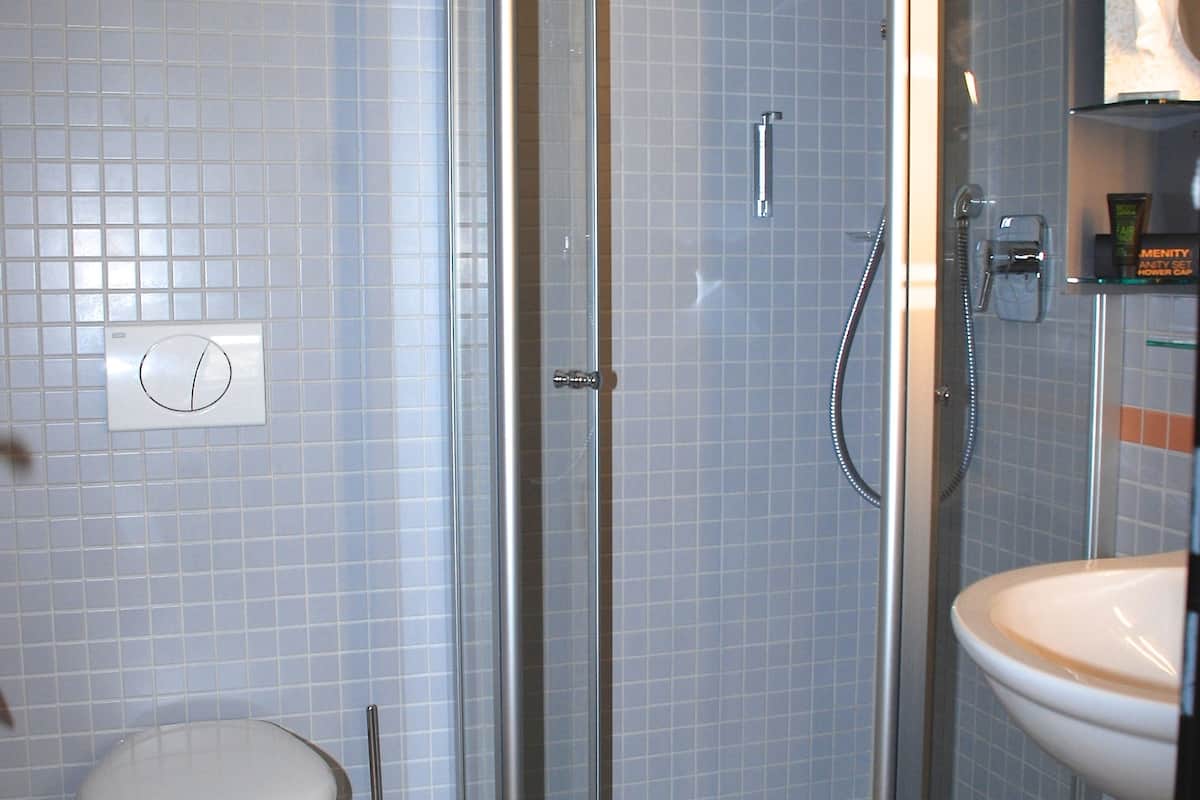 shower, free toiletries, hair dryer