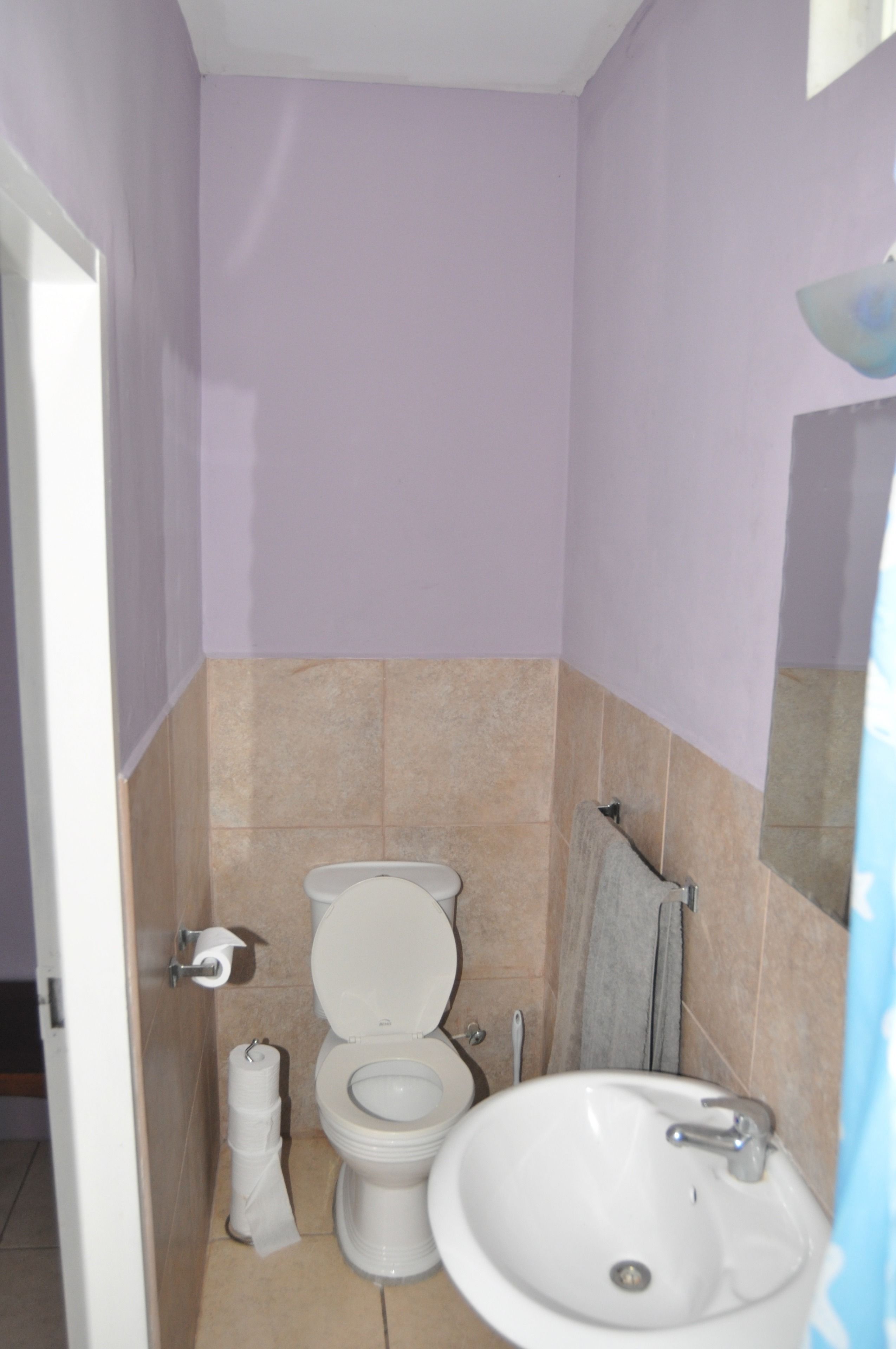A small bathroom with a toilet, sink, and towel rack.