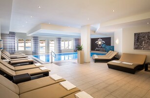 Indoor pool, outdoor pool, pool umbrellas, sun loungers