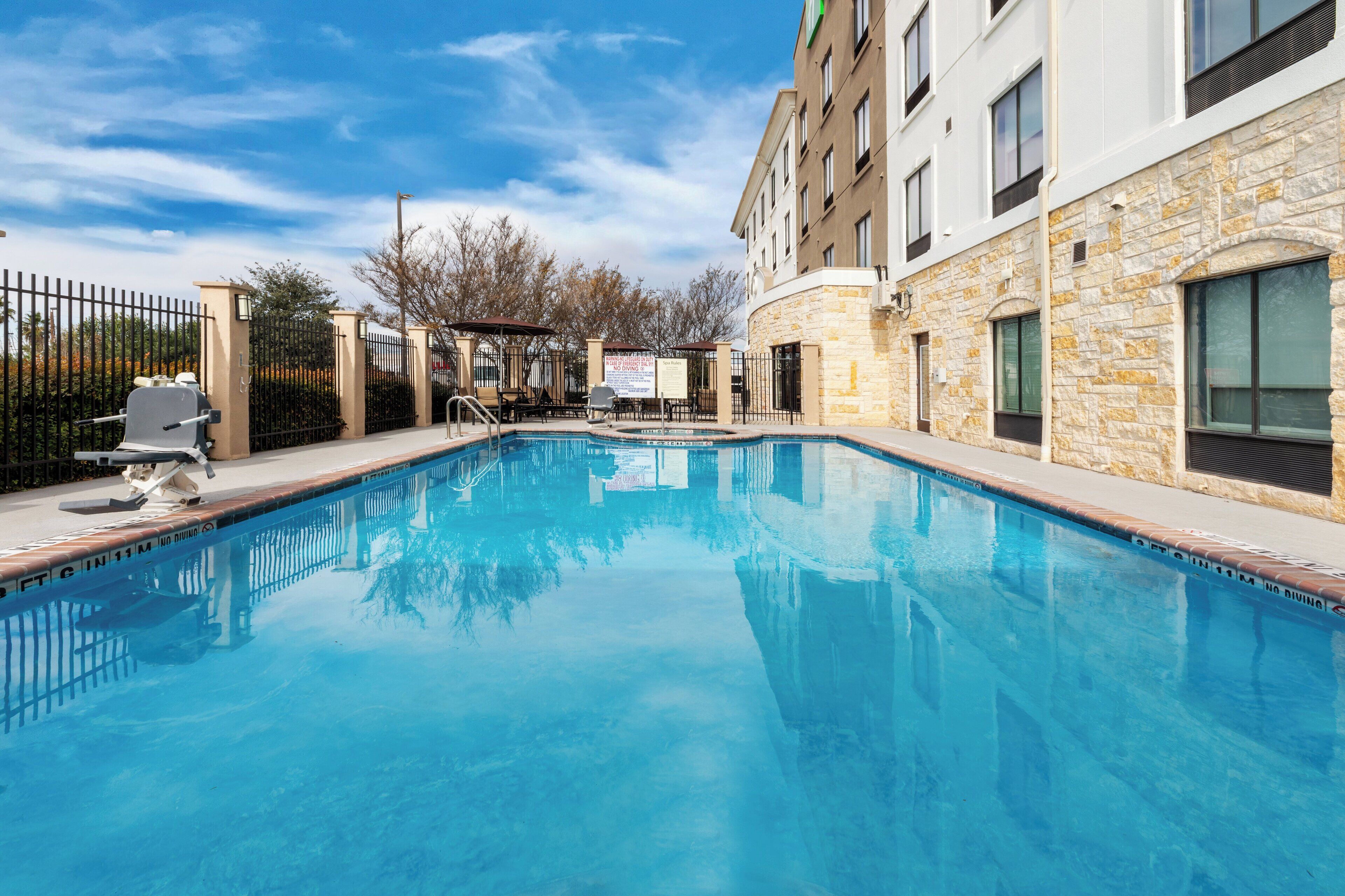 outdoor pool, pool loungers