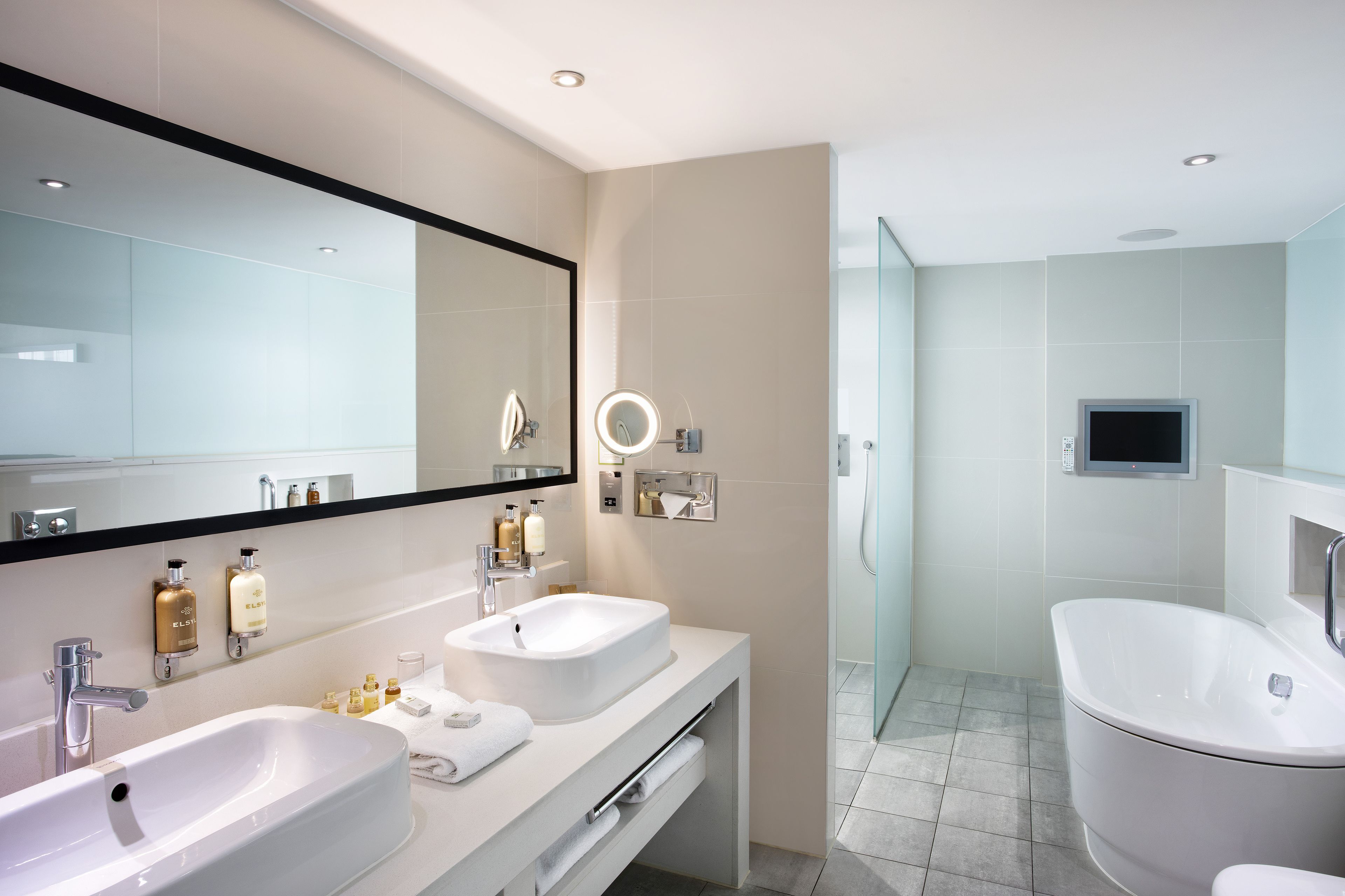 free toiletries, hair dryer, towels, soap