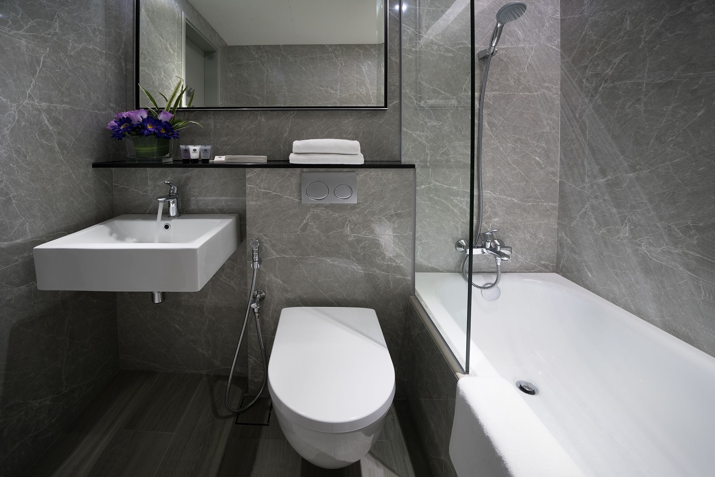 Bathroom | Shower, free toiletries, hair dryer, slippers