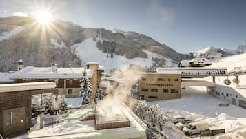Indoor pool, outdoor pool, sun loungers