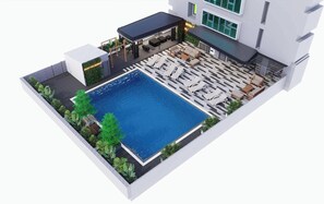 A modern hotel with a swimming pool, outdoor seating, and a covered area. - Days Inn by Wyndham Singapore Novena (Singapore)