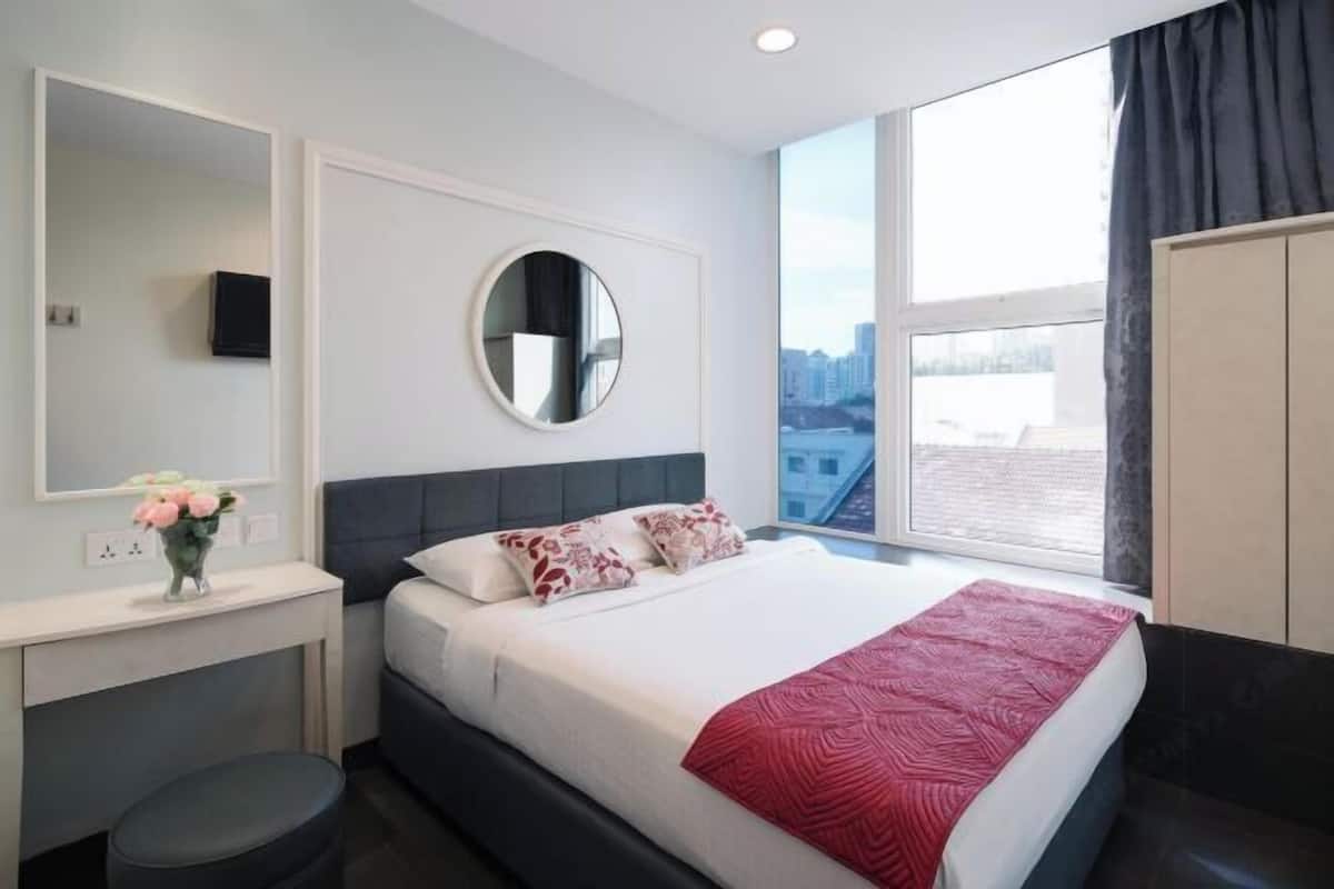 Premium bedding, desk, blackout curtains, iron/ironing board