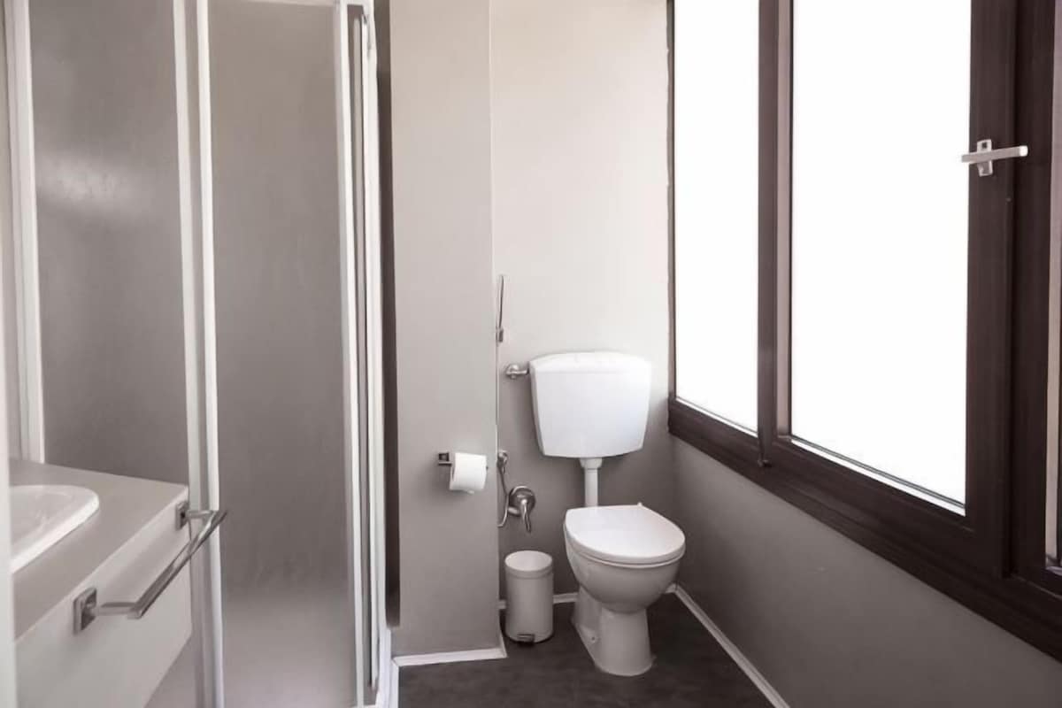 A bathroom with a toilet, a bidet, and a shower area.