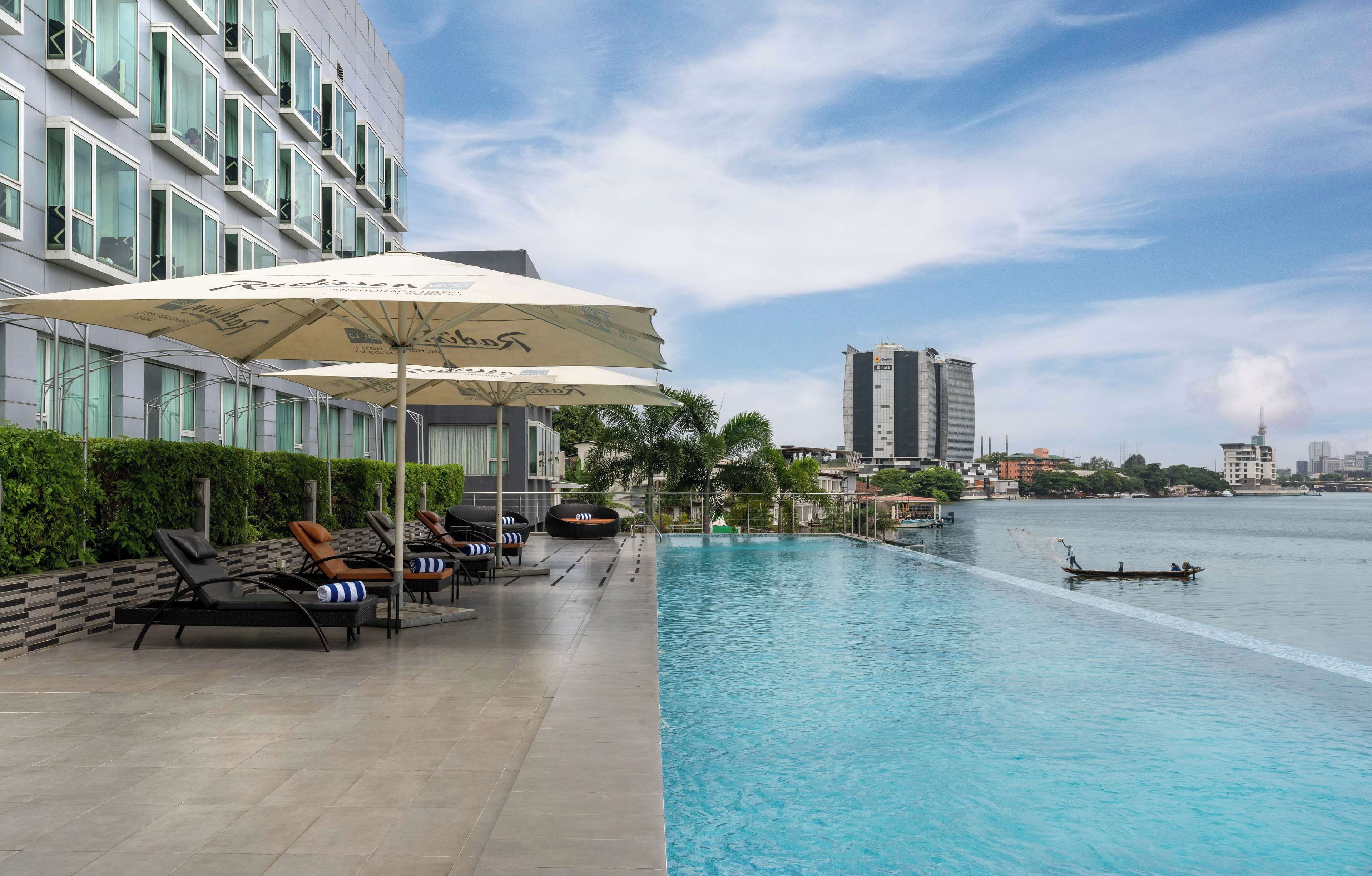 Outdoor pool, pool umbrellas