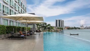Outdoor pool, pool umbrellas