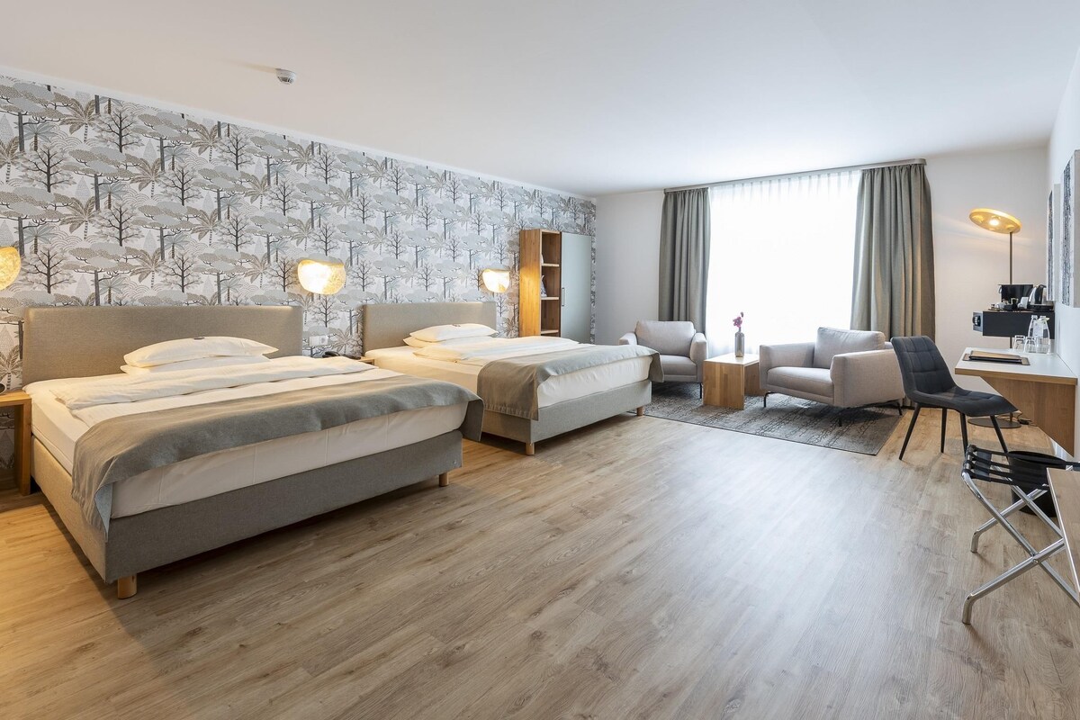 Premium Suite, 2 Queen Beds | In-room safe, desk, laptop workspace, blackout drapes