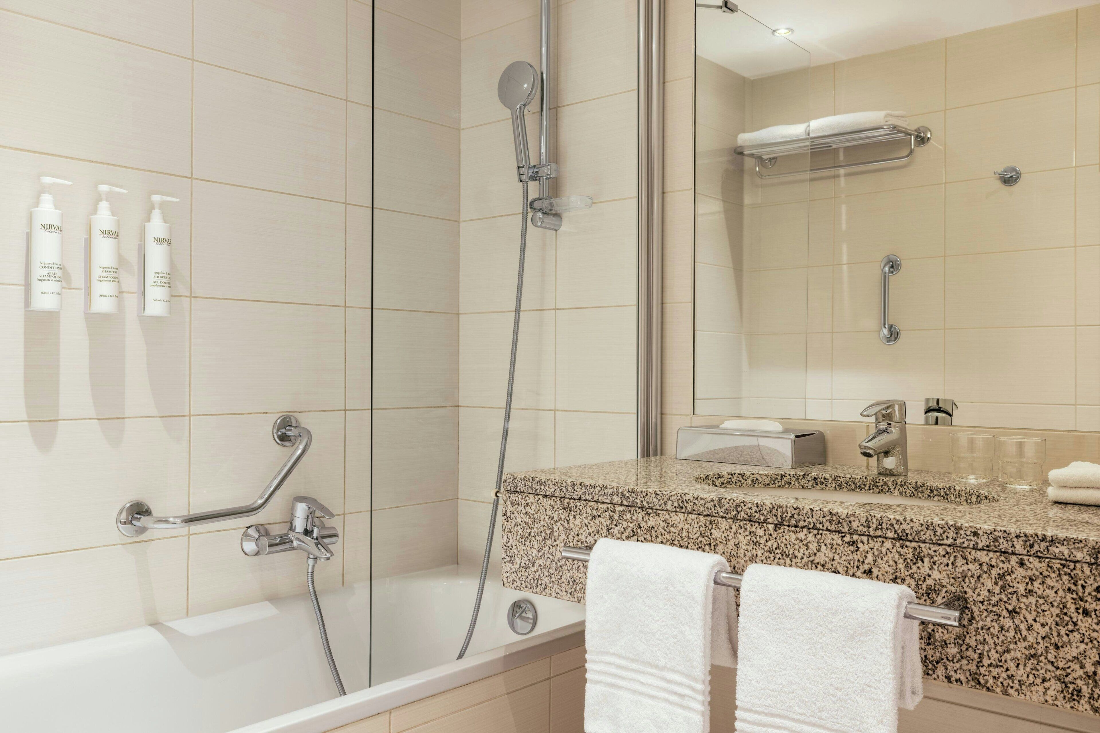 free toiletries, hair dryer, towels