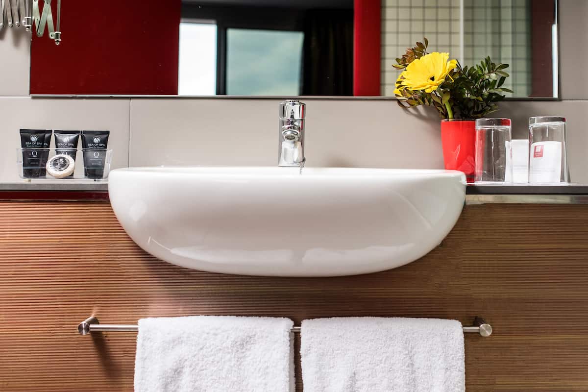 Deluxe dubbelrum | Badrum | Hårtork och handdukar