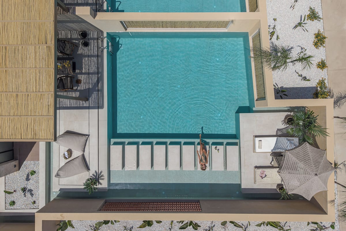 Luxury Suite, Private Pool | Premium bedding, in-room safe, laptop workspace, blackout drapes