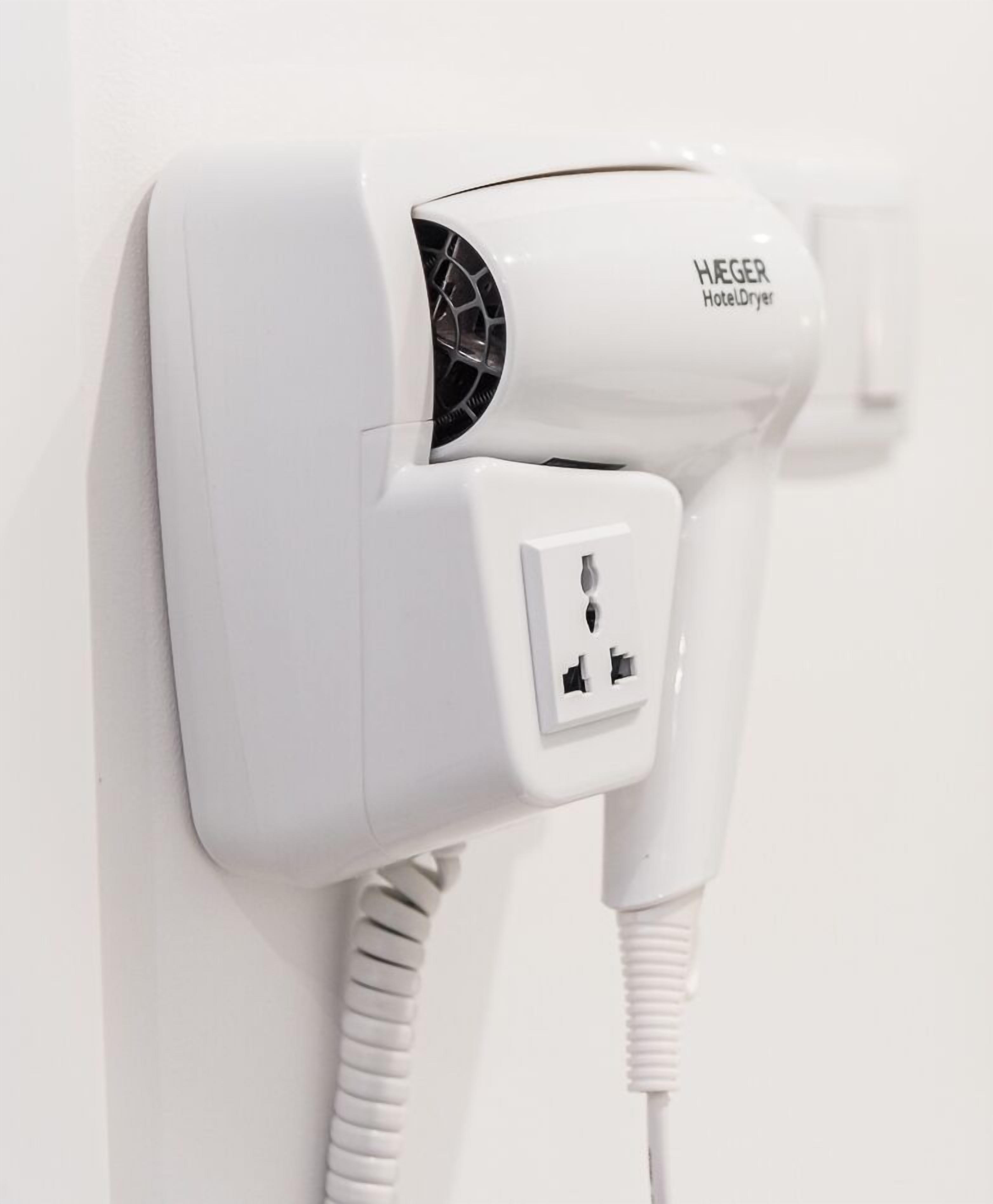 free toiletries, hair dryer, towels