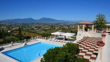 Seasonal outdoor pool, open 8:00 AM to 8:00 PM, sun loungers