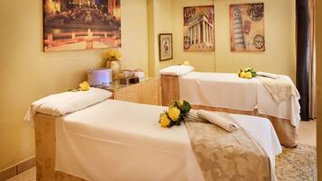 Couples treatment rooms, sauna, hot tub, body treatments, aromatherapy