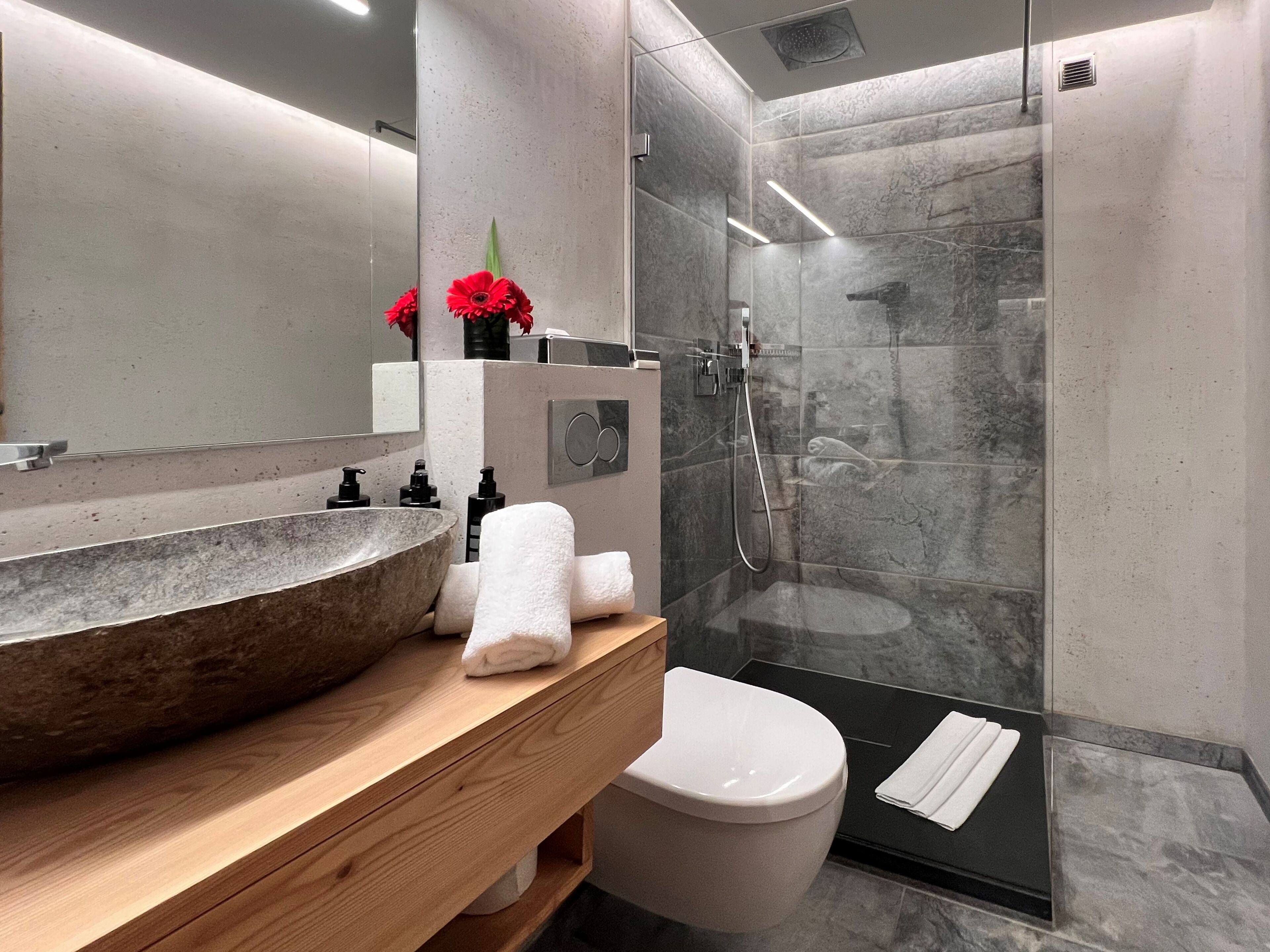 deluxe double room, balcony, mountain view | bathroom | free toiletries, hair dryer, bathrobes, slippers