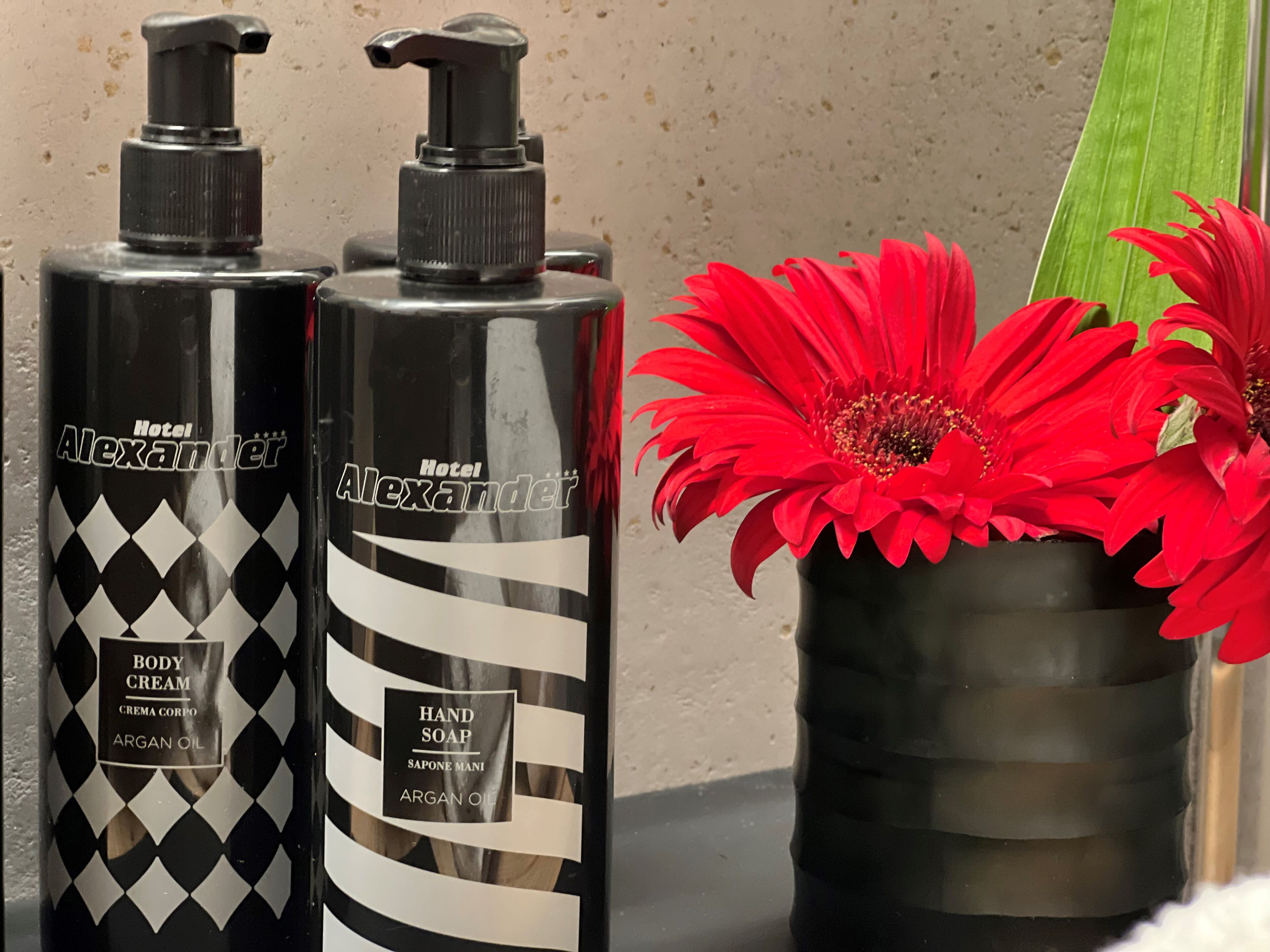 free toiletries, hair dryer, bathrobes, slippers