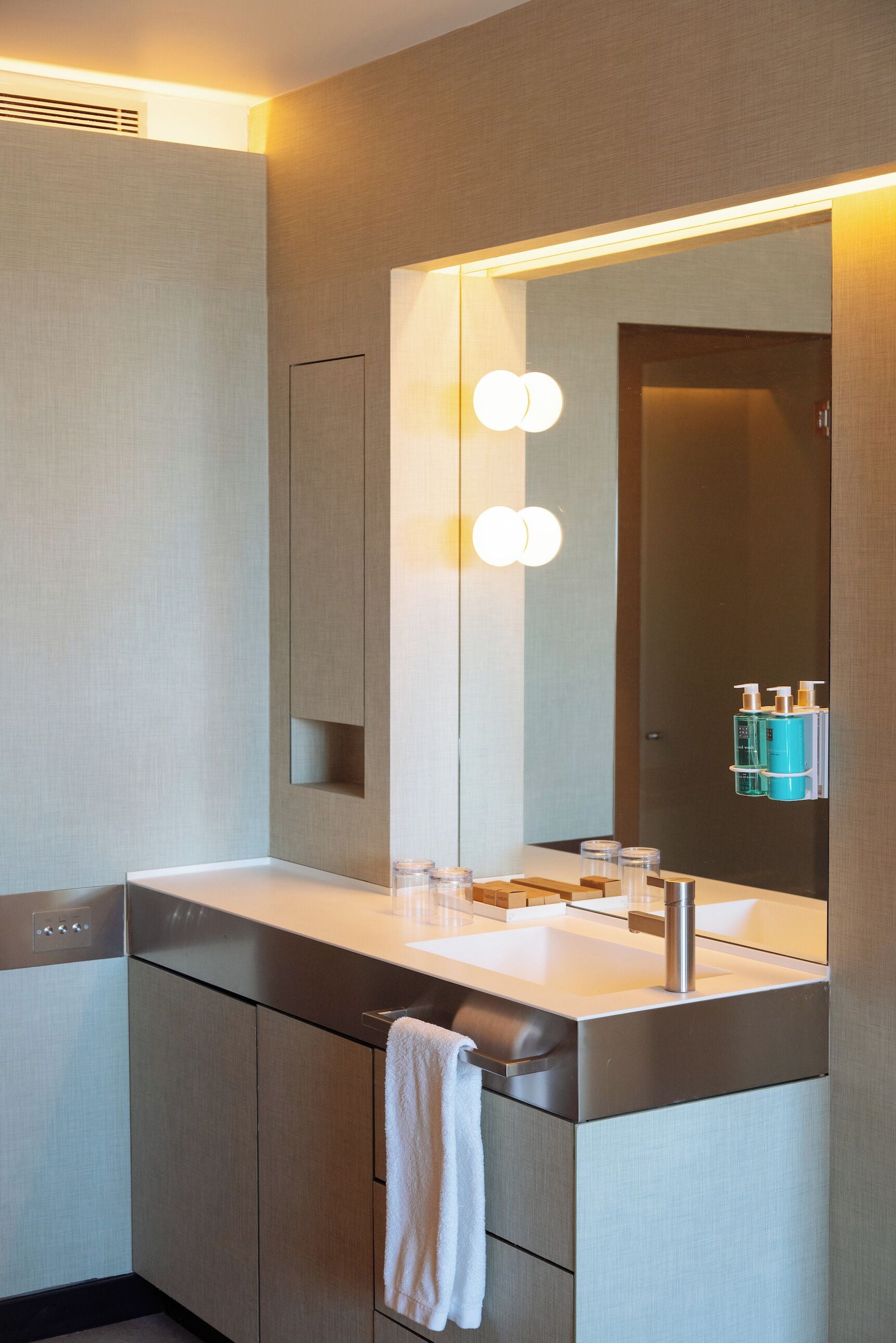 shower, rainfall showerhead, designer toiletries, hair dryer