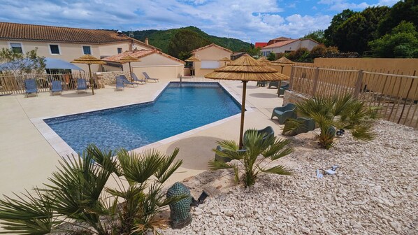 Outdoor pool, pool loungers