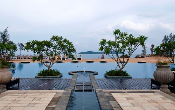 Outdoor pool, pool umbrellas