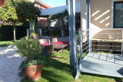 Outdoor pool, pool umbrellas, pool loungers