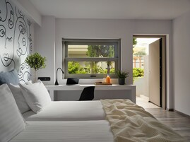 Comfort Room, 1 Bedroom, Patio, Ground Floor | Premium bedding, down comforters, minibar (free items), in-room safe