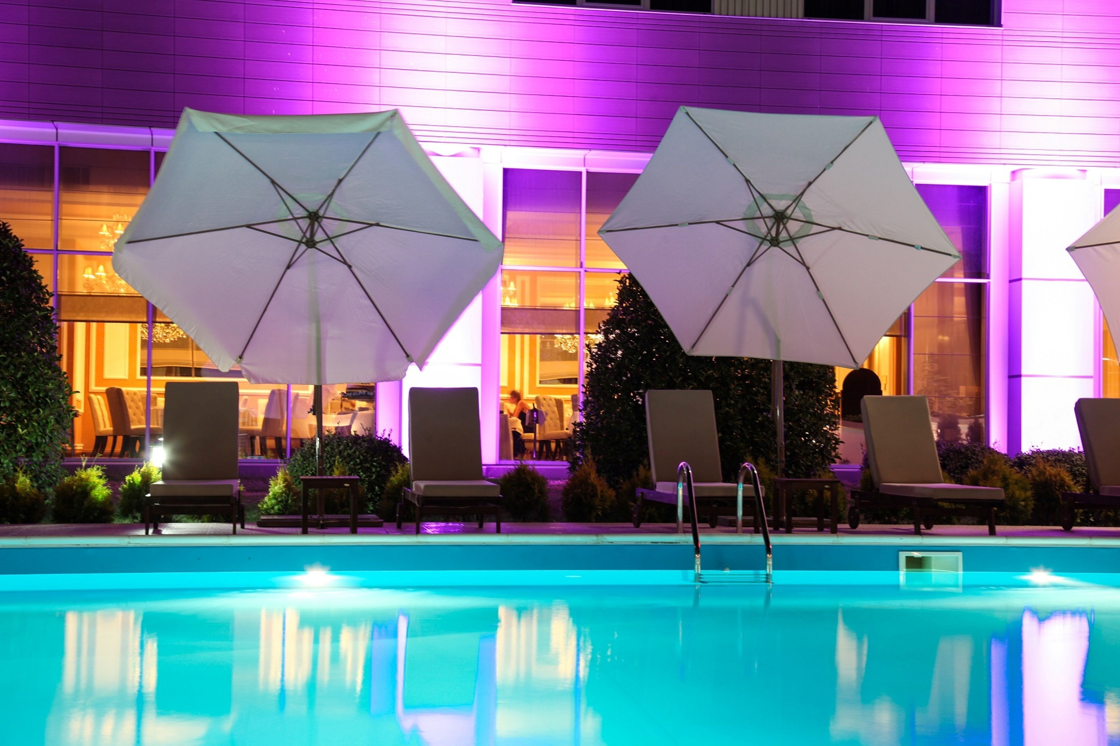 indoor pool, 2 outdoor pools, pool umbrellas, pool loungers