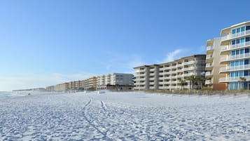 Private beach, white sand, waterskiing