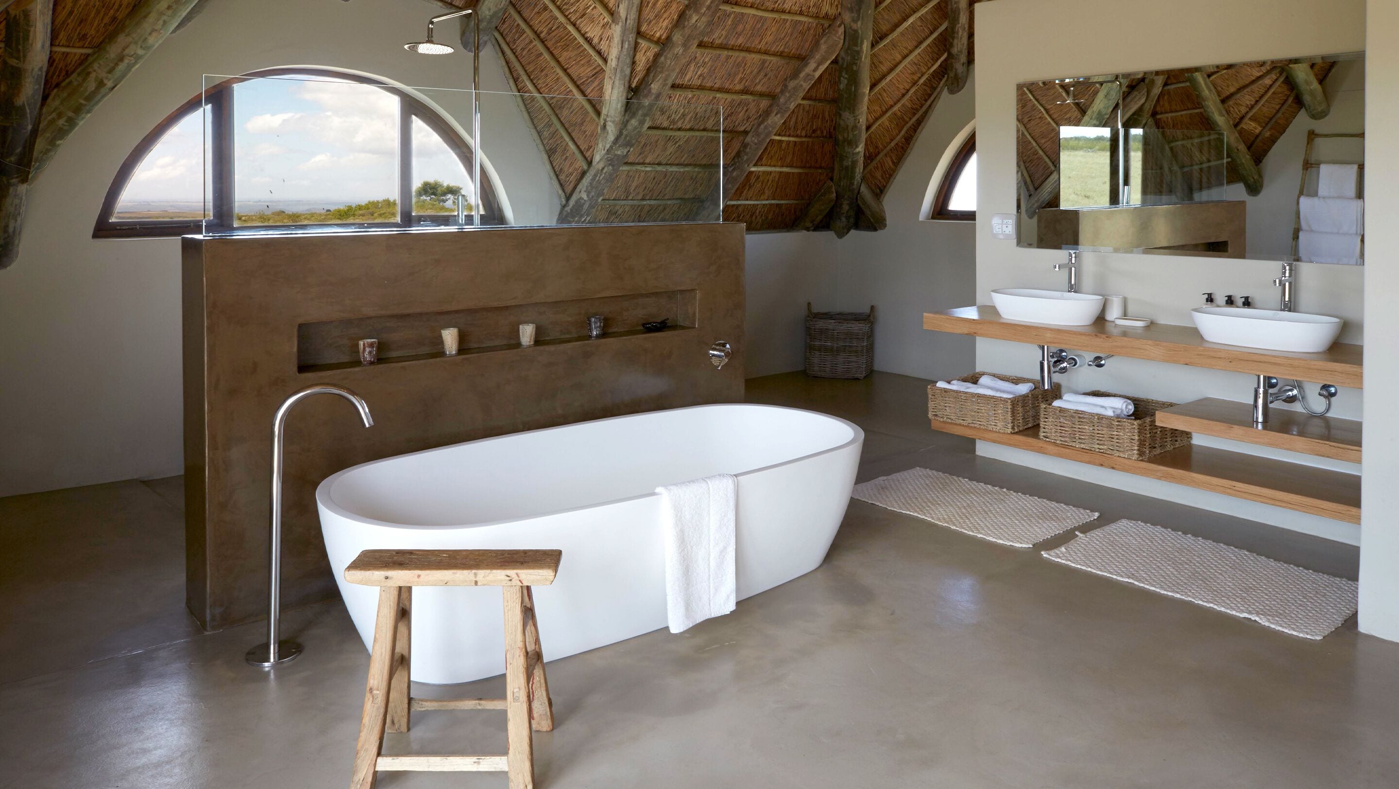 luxury villa (ulubisi) | bathroom | separate bathtub and shower, deep-soaking bathtub, rainfall showerhead