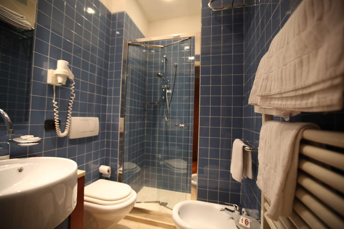 classic double room | bathroom | shower, free toiletries, hair dryer, bidet