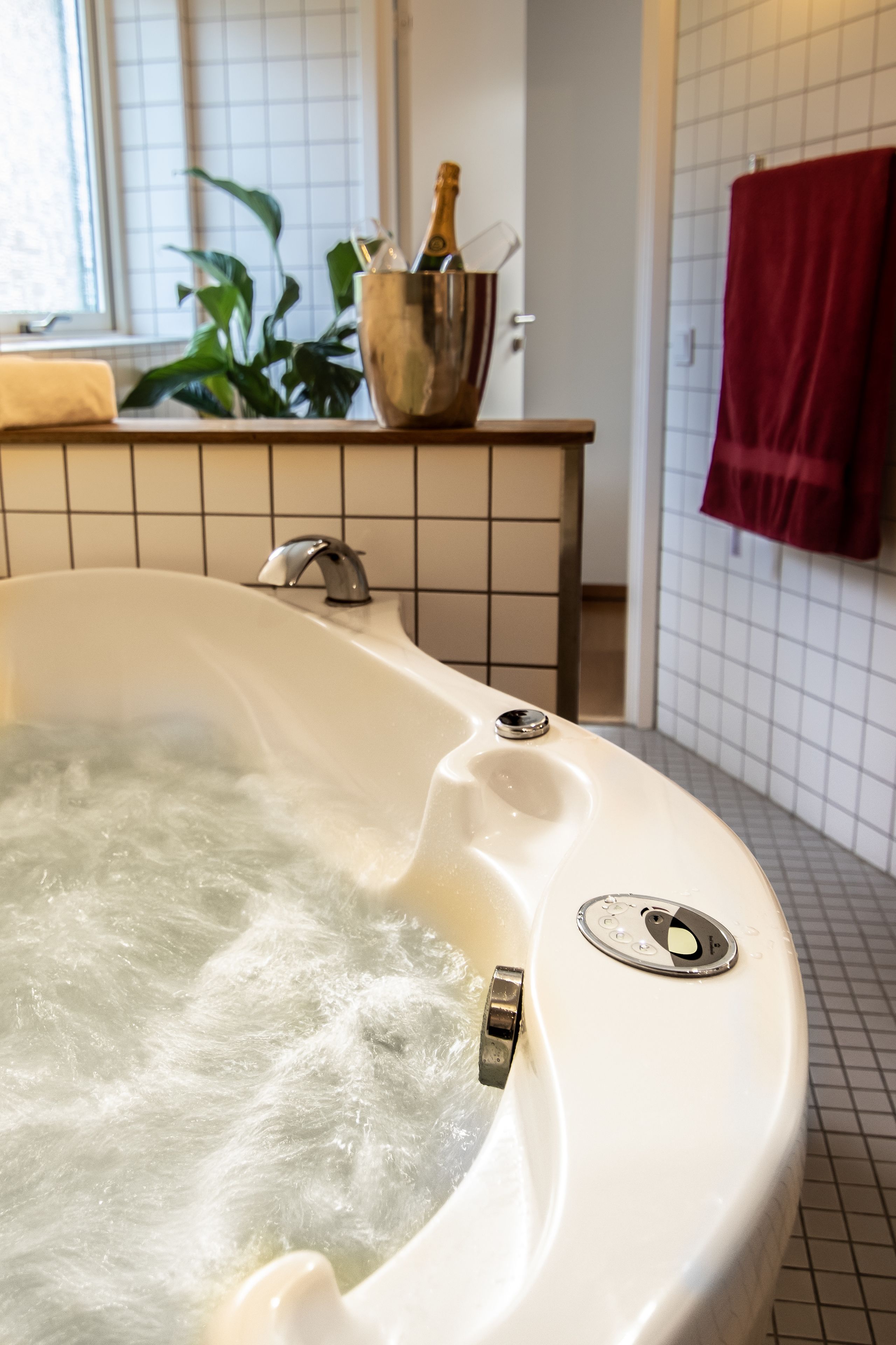 hair dryer, slippers, heated floors, towels