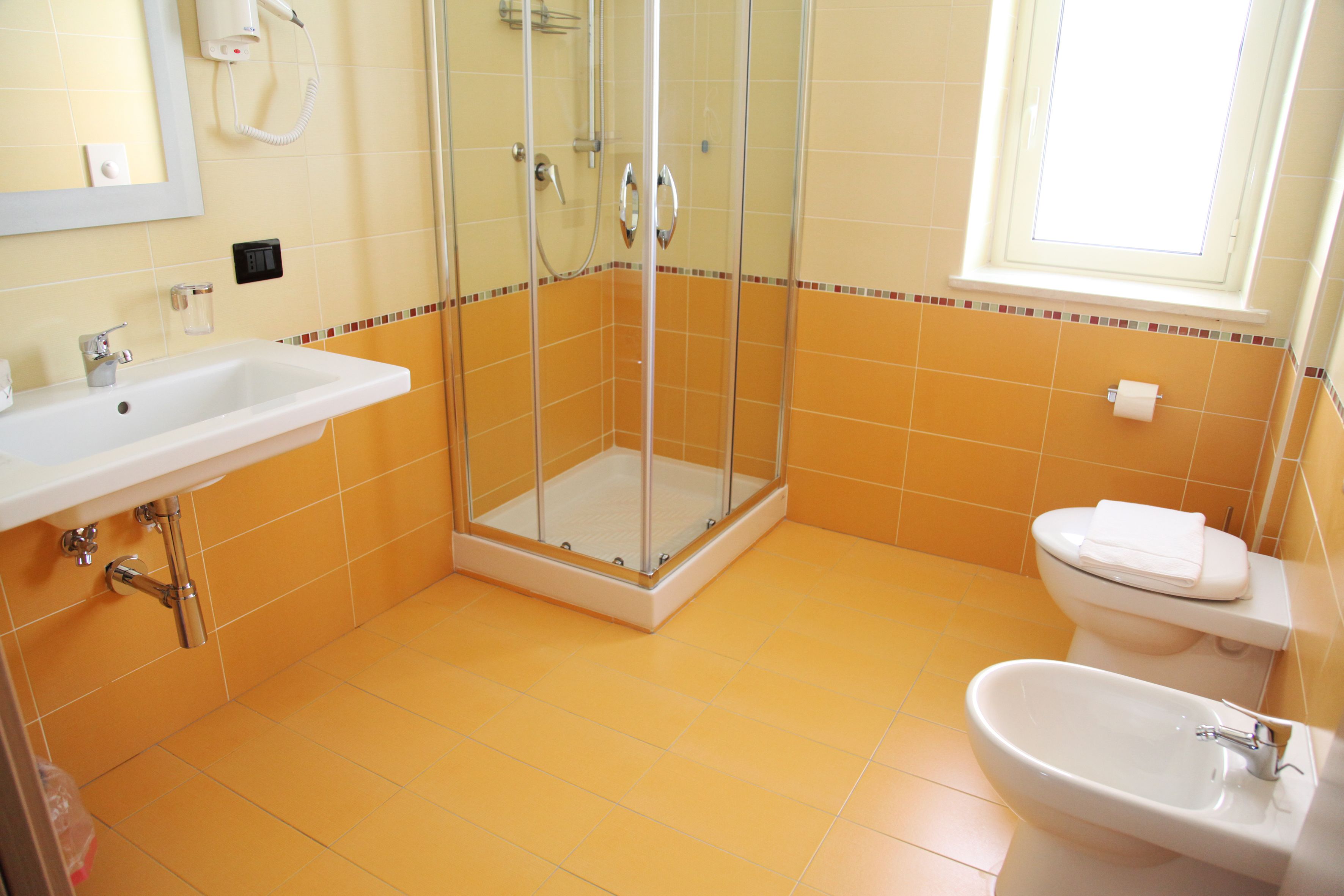 shower, free toiletries, hair dryer, bidet