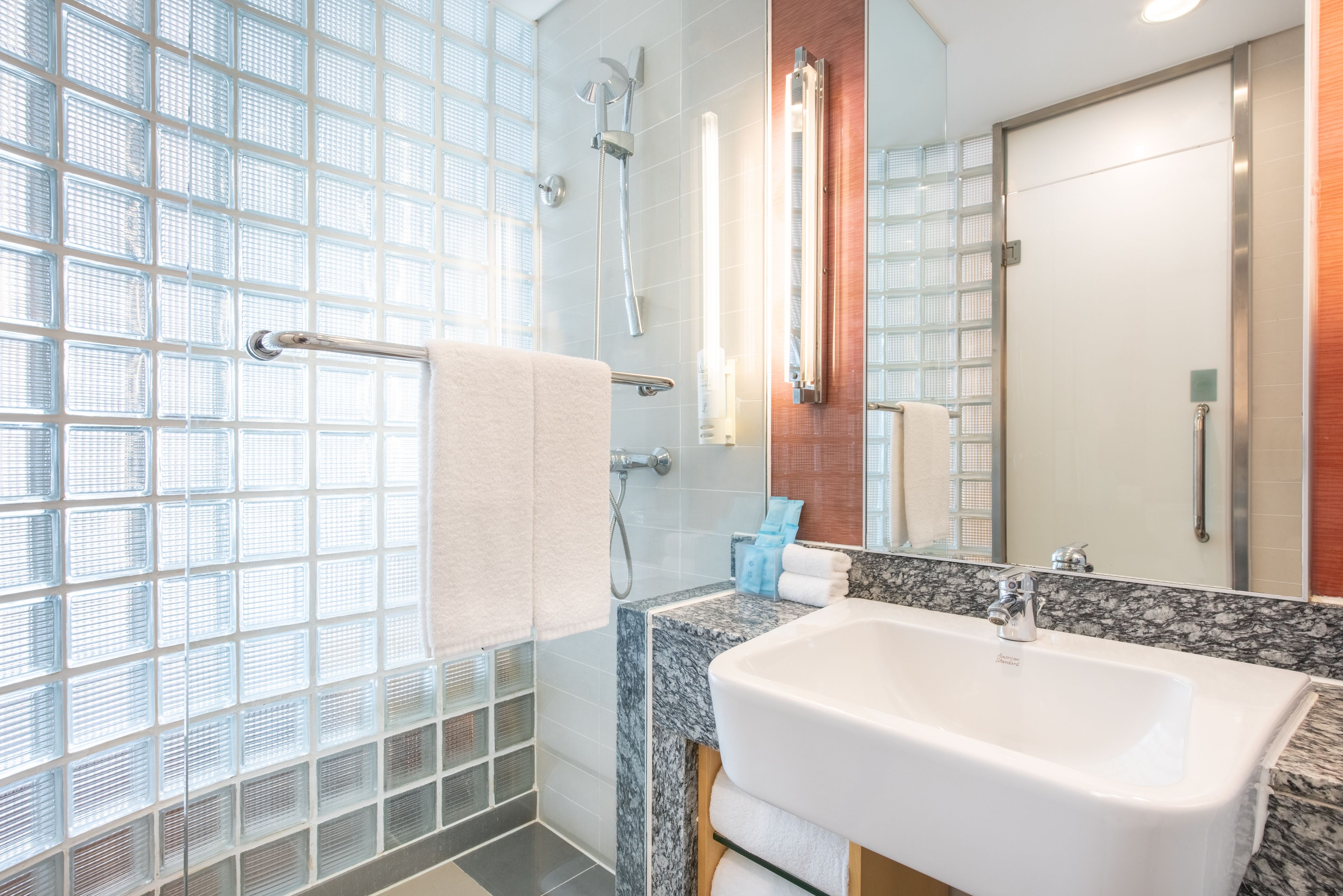 shower, rainfall showerhead, free toiletries, hair dryer