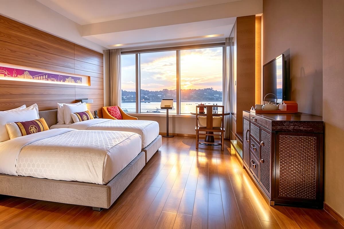 Habitación estándar, 2 camas individuales, vistas al mar | Caja fuerte, escritorio, espacio para trabajar con un portátil