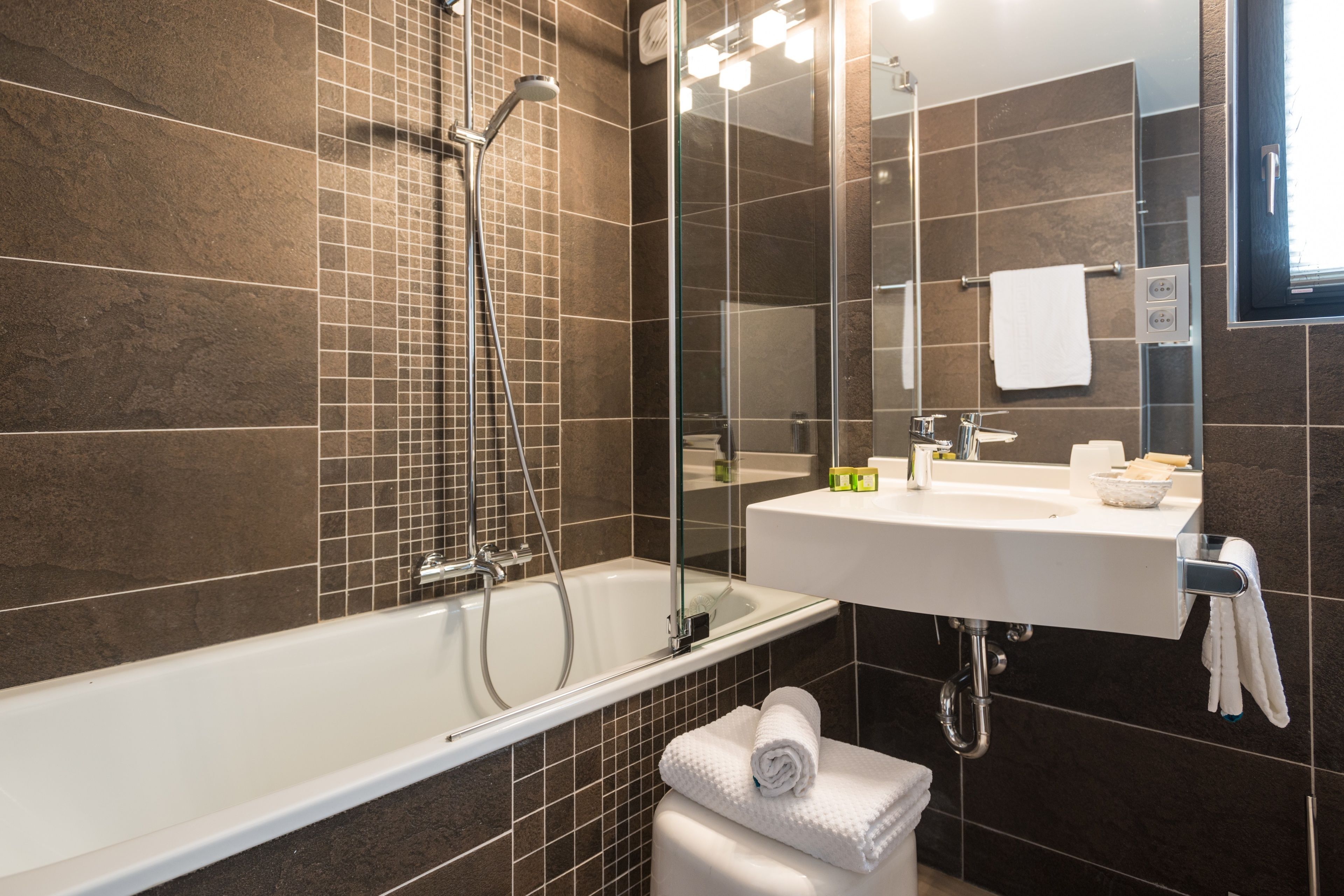 free toiletries, hair dryer, bathrobes, towels