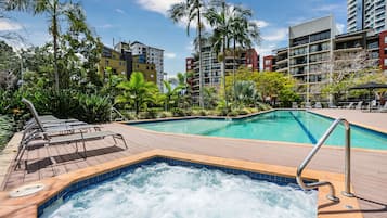 Outdoor pool, sun loungers