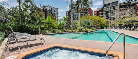 Outdoor pool, sun loungers