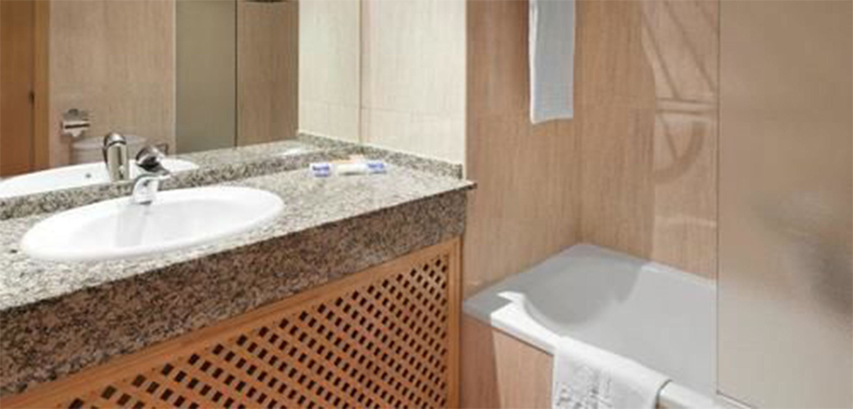 combined shower/bathtub, free toiletries, hair dryer, towels