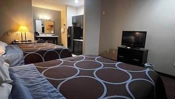 Room, 2 Queen Beds, Kitchen | In-room safe, desk, soundproofing, free WiFi