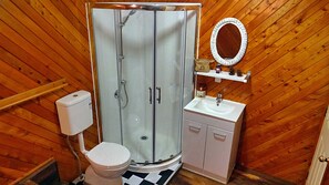 Combined shower/bathtub, free toiletries, hair dryer, towels