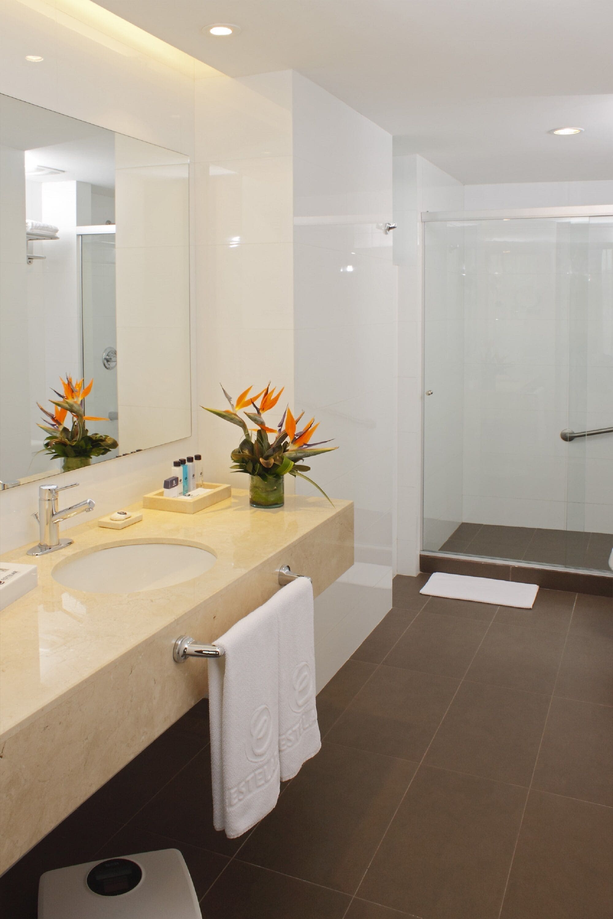 shower, rainfall showerhead, free toiletries, towels