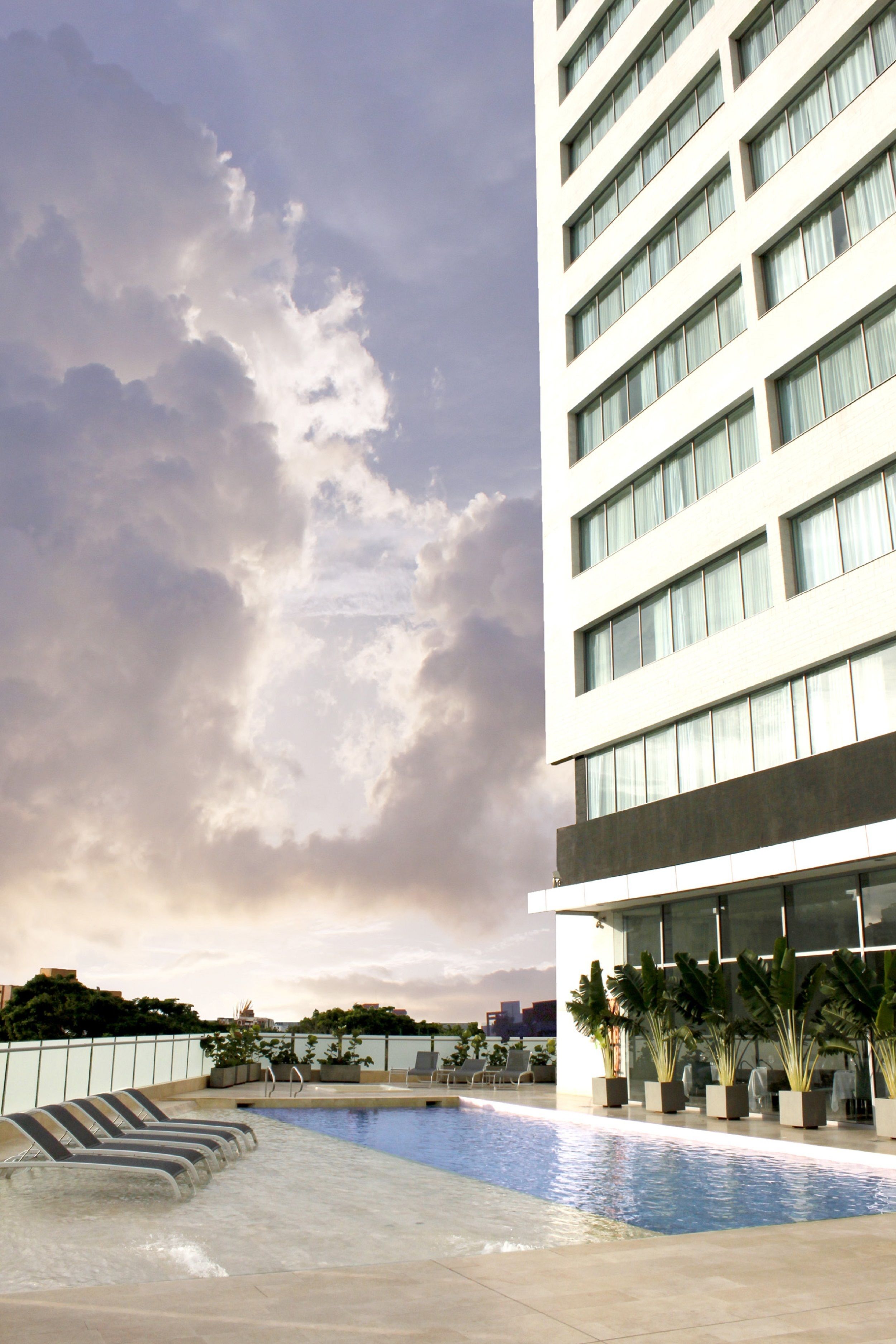 outdoor pool, pool loungers