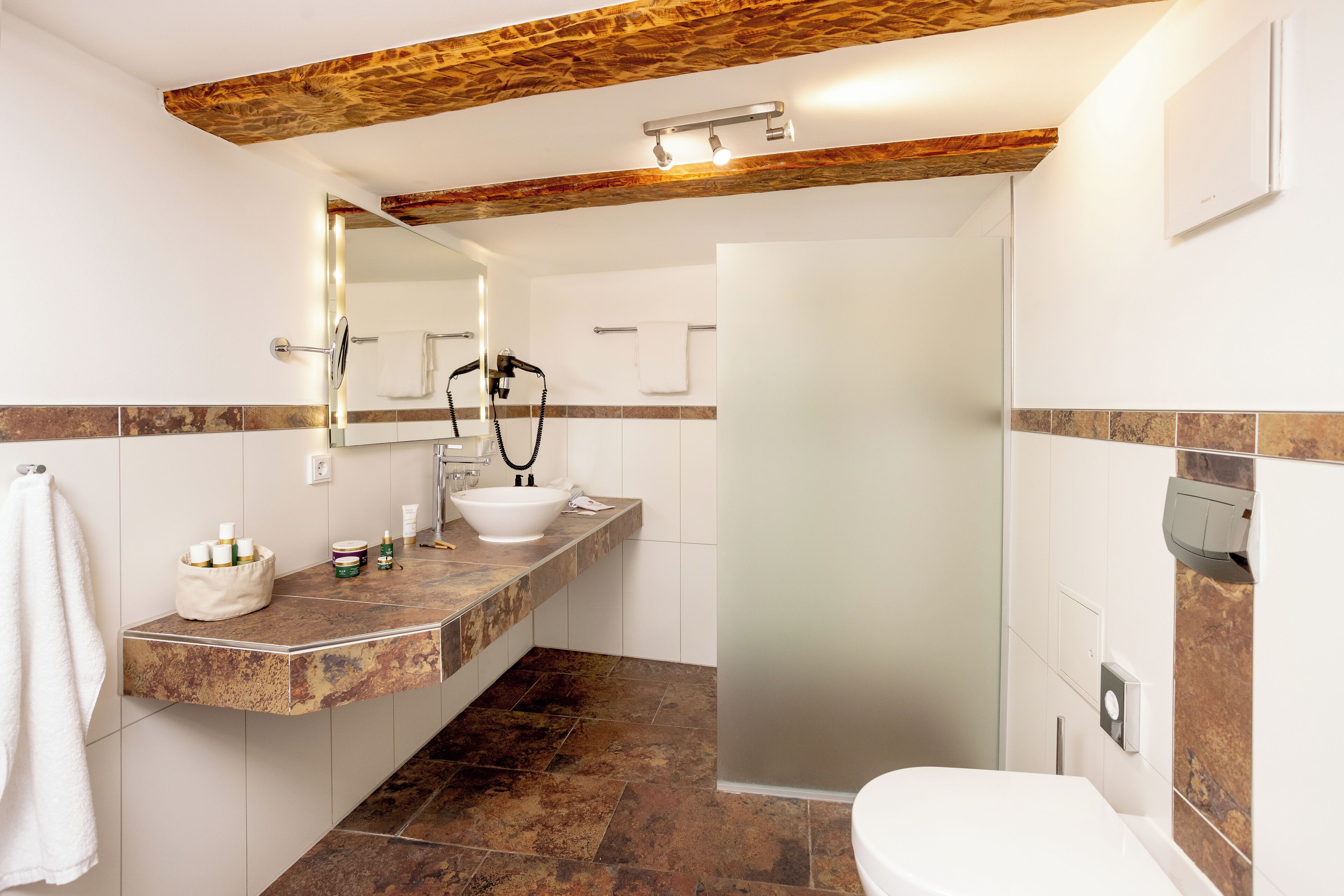 Standard-Doppelzimmer | Badezimmer | Dusche, Haartrockner, Bademäntel, Handtücher