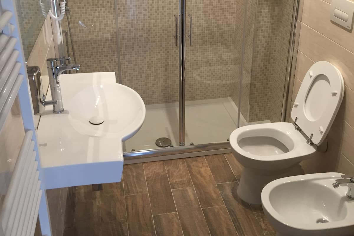 Lägenhet Deluxe - 1 queensize-säng med bäddsoffa - kök | Badrum | Dusch, hårtork och handdukar