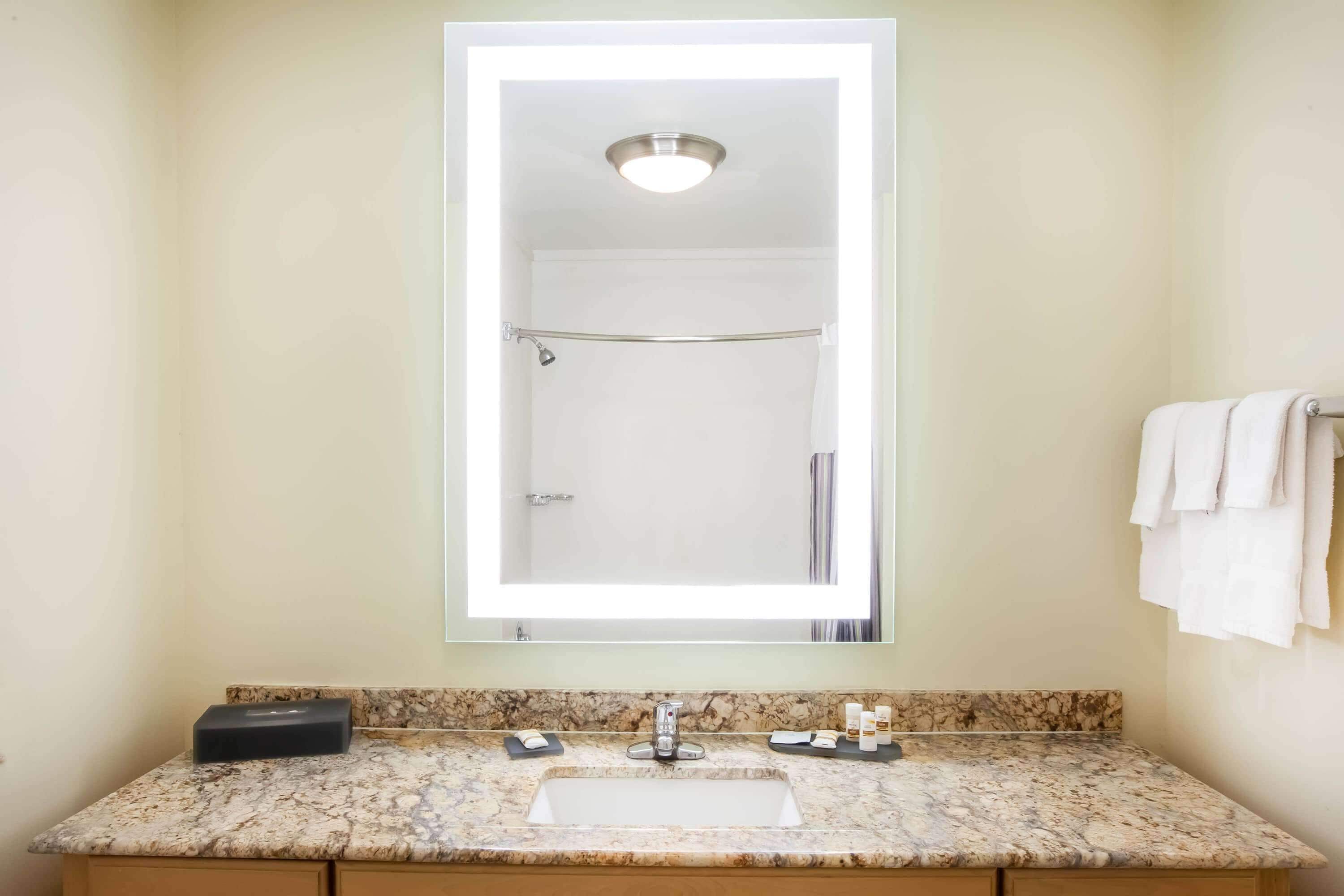 combined shower/bathtub, free toiletries, hair dryer, towels