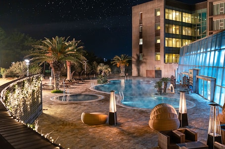 Indoor pool, outdoor pool, open 1:00 PM to 9:00 PM, cabanas (surcharge)