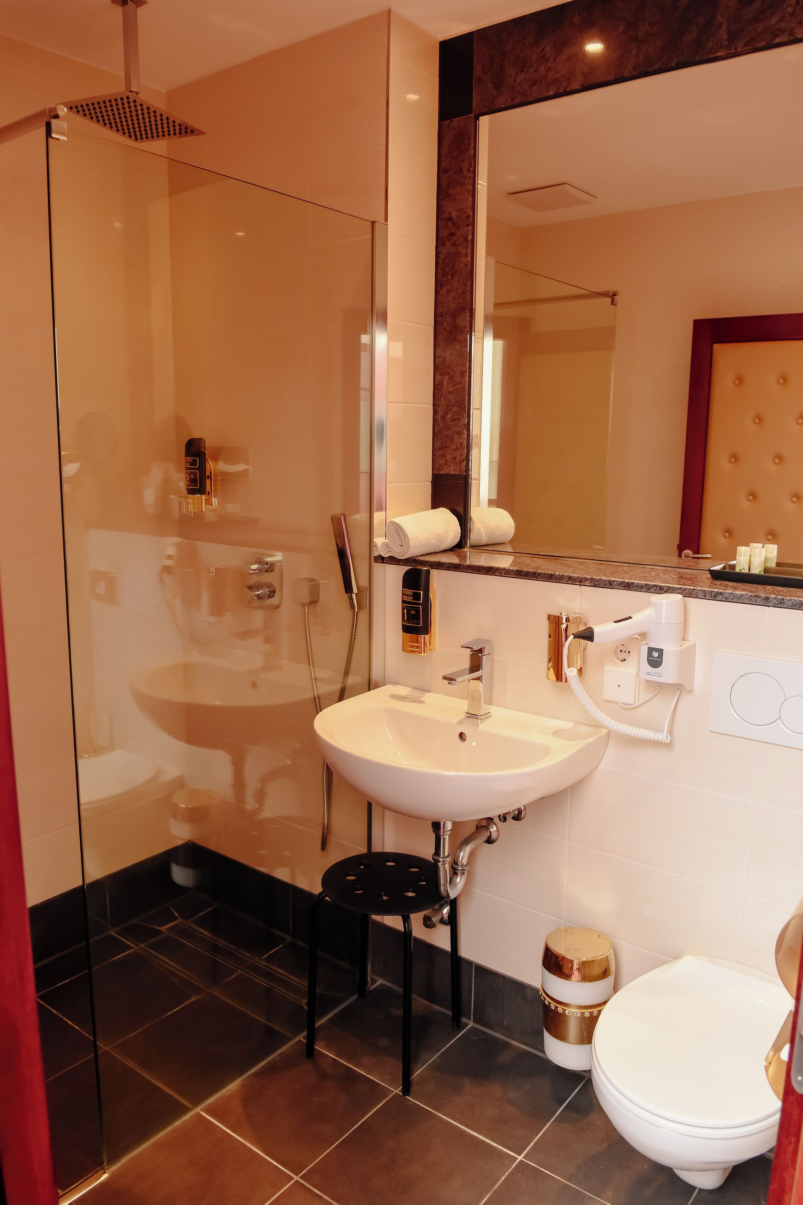 free toiletries, hair dryer, bathrobes, slippers