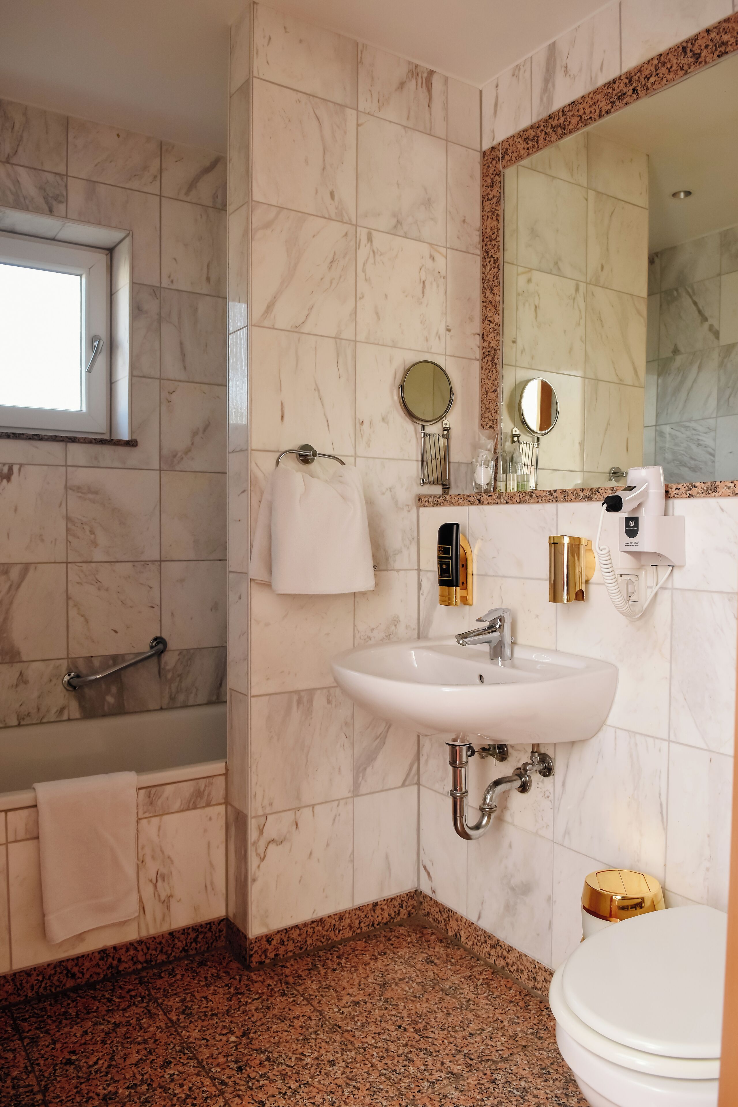 free toiletries, hair dryer, bathrobes, slippers