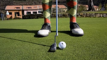 Golfers can enjoy a round on the well-manicured course.