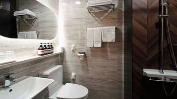 Hair dryer, bathrobes, slippers, soap